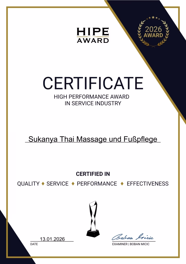 HIPE Award Zertifikat Sukanya Spa München Thai Massage & Fußpflege